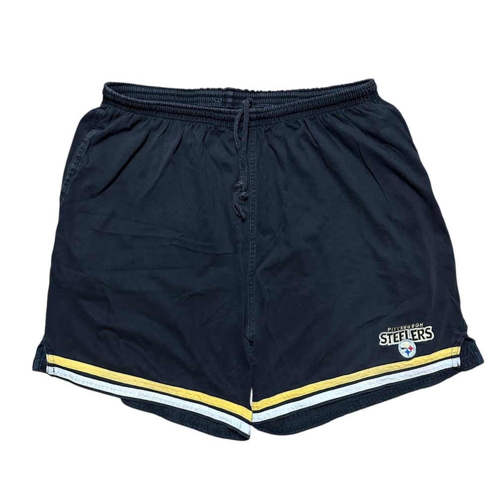 Vintage 90s Pittsburgh Steelers Black Small Logo NFL Sweat Shorts Size XL